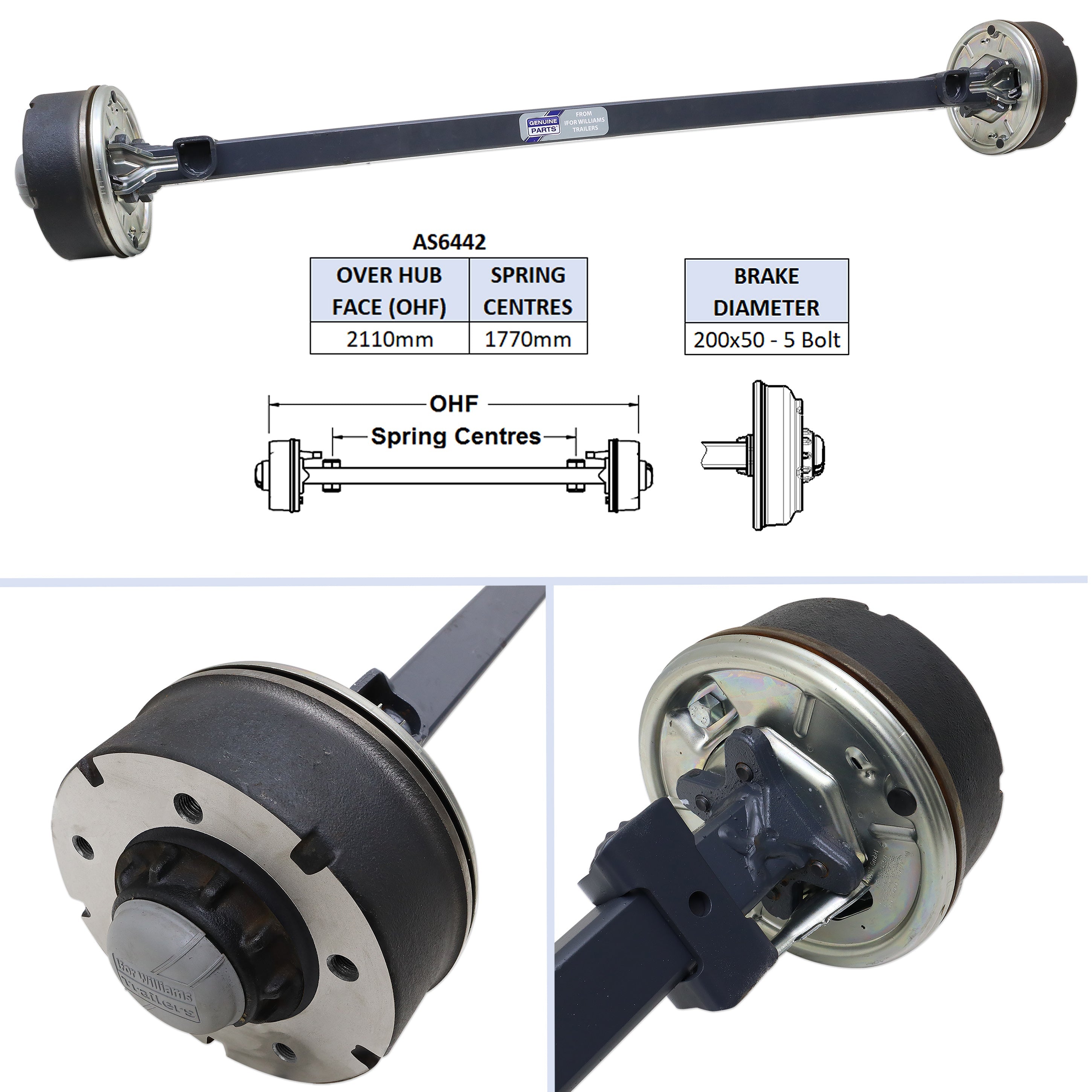 AS6442 - Complete Axle - GX126 Tri, GP126 & GP146 Tri with 12" wheels