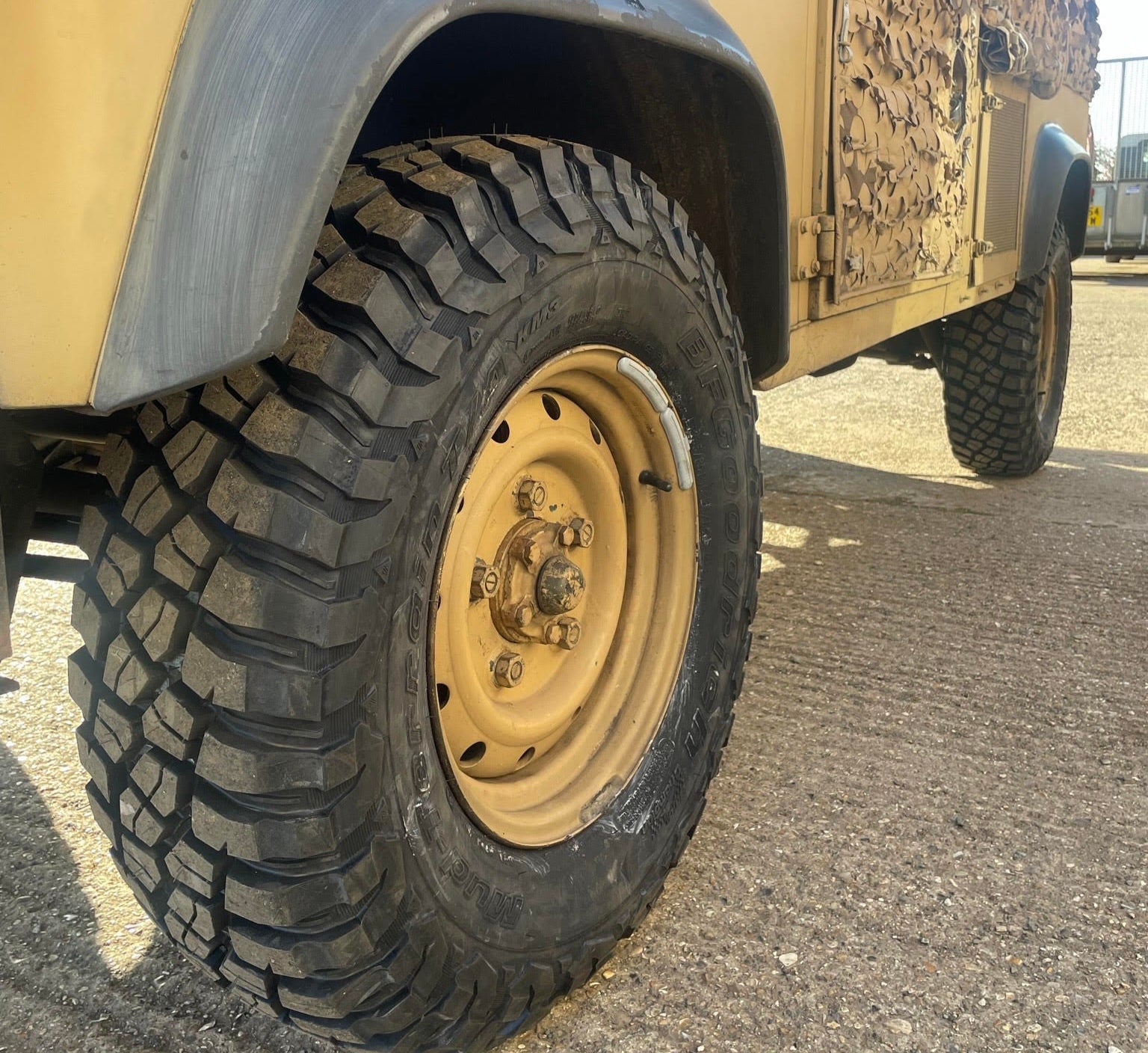 A newly fitted set of tyres on a Land Rover